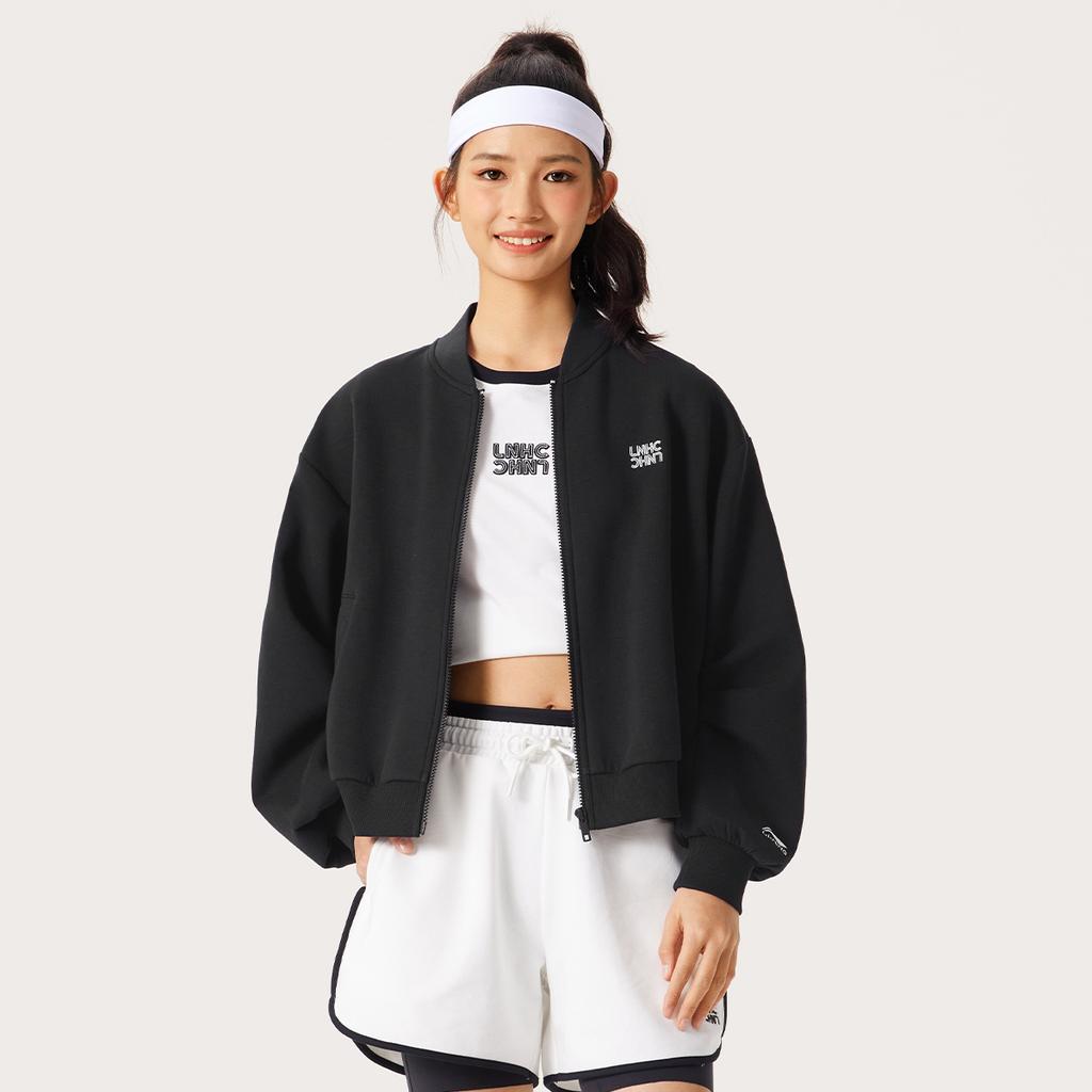 Li Ning Comfortable Breathable Versatile Loose Jacket Women Jackets Black AWDV418-6