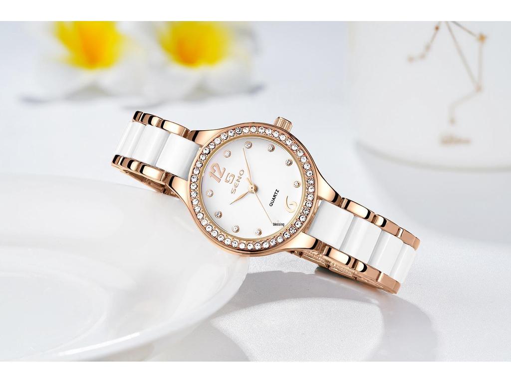 Chenno Keramik Damen Quarzuhr mit Diamanten - Modisch, Wasserdicht