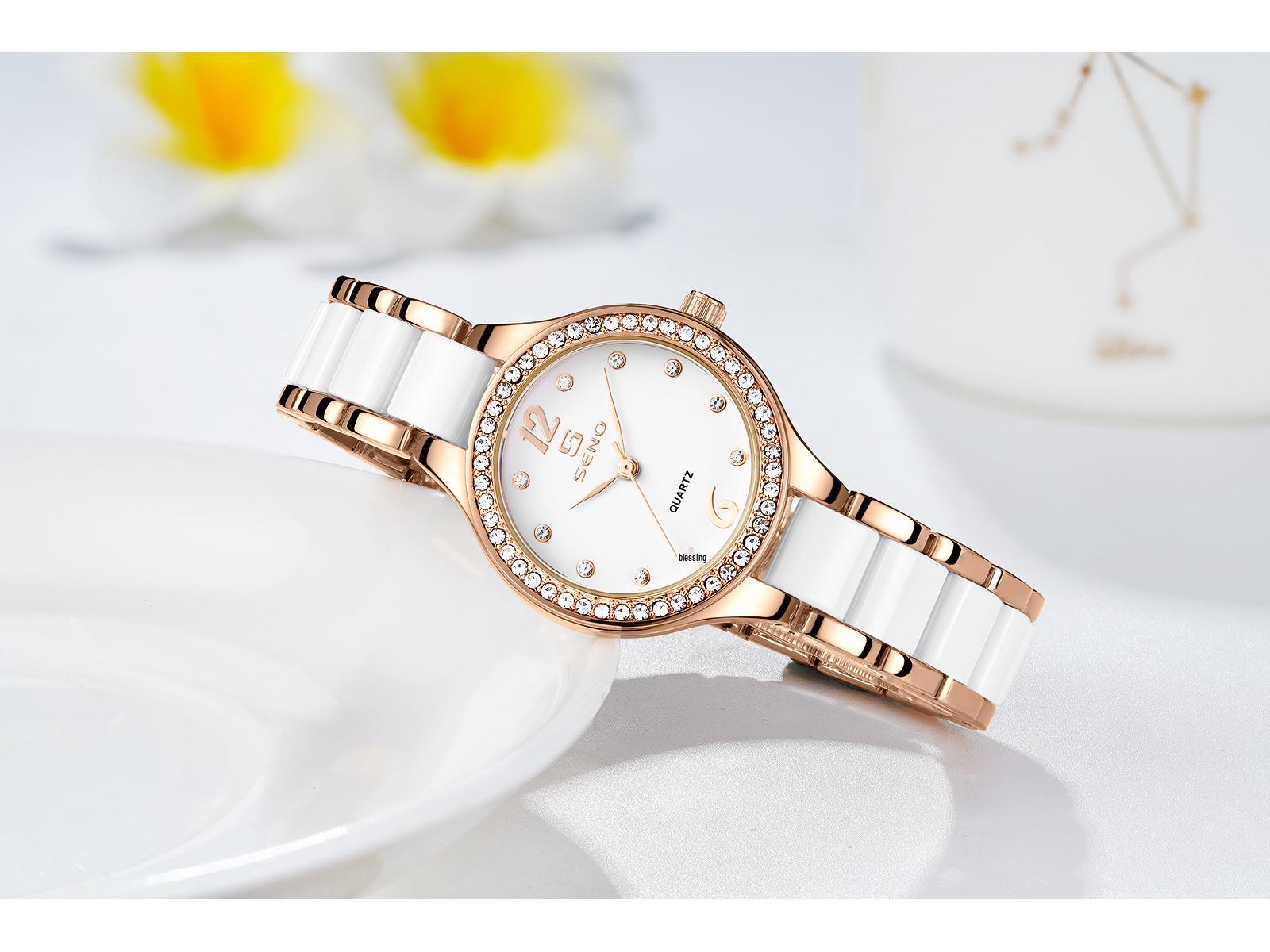 

Женские керамические часы Chenno с бриллиантами и кварцевым механизмом - Модные, Водонепроницаемые