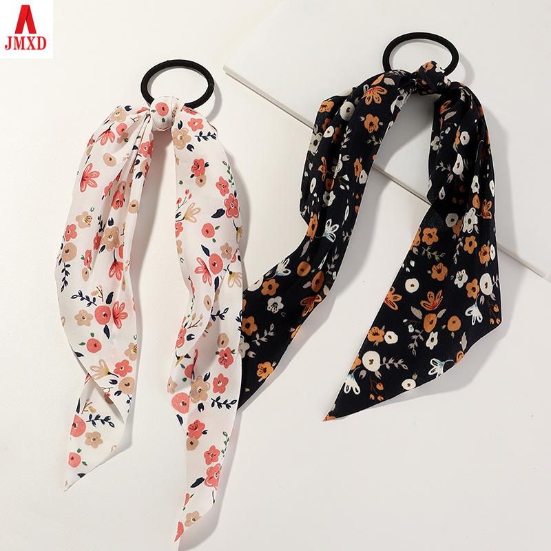 

JMXD-streamer bow hair band, sweet fabric printed rubber band headrope, simple temperament ponytail hair rope