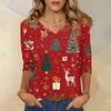 Women's T Shirt CHristmas Print 3/4 Sleeve Daily Weekend Fashion Basic V- Neck Regular Top
