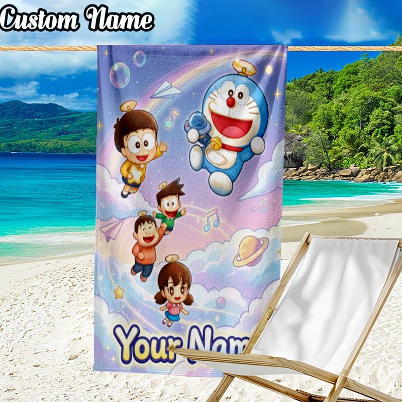 Custom Name Dora-emon Beach Towel - Soft, Ultra-Absorbent Microfiber, Lightweight, Perfect for Beach, Parties, Travel, Camping