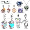 Silver 925 Van Gogh Heart Colorful Butterfly Beads Luminous Firely Charms Fit Bracelet for Women DIY Fine Jewelry Gift