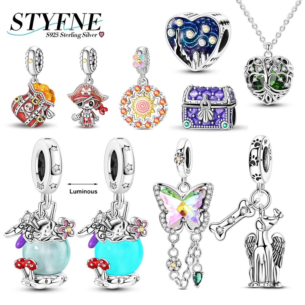 Silver 925 Van Gogh Heart Colorful Butterfly Beads Luminous Firely Charms Fit Bracelet for Women DIY Fine Jewelry Gift