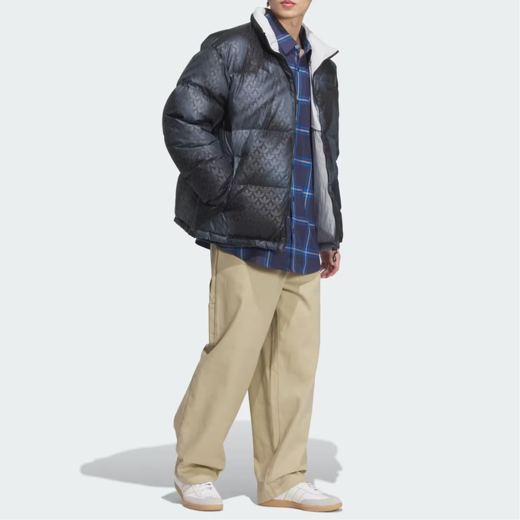 adidas Originals Sports Lifestyle Series Reversible Stand Collar Comfortable Fashion Down Jacket Men Jacket Black Gray JD3746