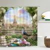 Flowers Garden Landscape Shower Curtain European Retro Rural Scenery Wall Decor Hanging Curtain Waterproof Bathroom Curtains