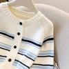Striped Knitted Cardigan Autumn and Winter Sweater Korean Style Top