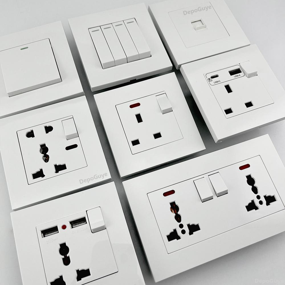 UK 13A Wall Socket with USB Type C 18W Quick Charge Power Outlet,Universal Electrical  Wall Light Switch Dual 3-pin Socket 220V