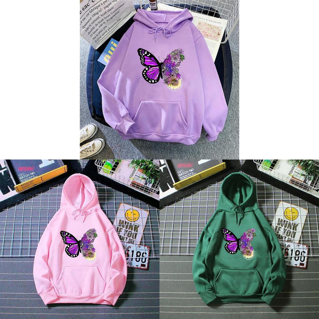 Sweat à capuche décontracté pour femme pour le printemps avec motif papillon imprimé et cordon de serrage