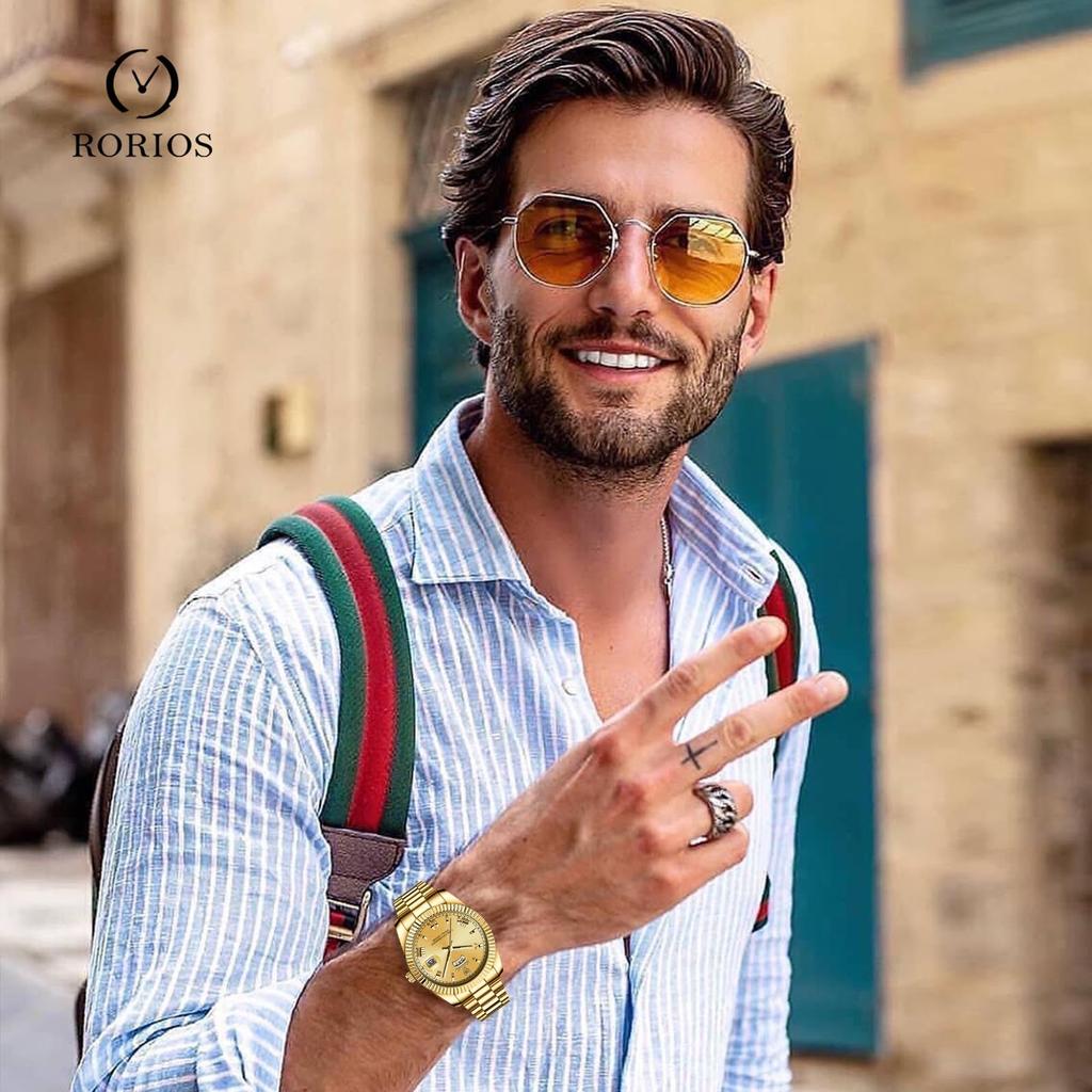 RORIOS Quartz Waterproof Wristwatch with Date and Day Luminous and Simple Design for Business or Perfect Gift Men's Display, Calendar, Lightweight,