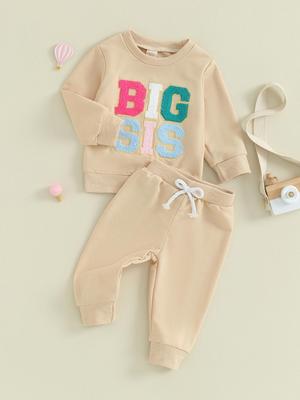 Toddler Girls Autumn Pants Sets 18M 2Y 3Y 4Y 5Y 6Y Long Sleeve Letter Embroidery Sweatshirt Solid Color Pants Sets
