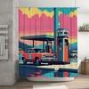 Vintage Car Gas Station Shower Curtain Artistic Illustration Home Decor For Stylish Home Upgrade Waterproof Durable Easy-Clean