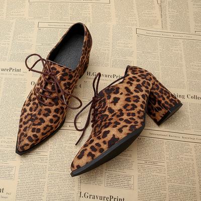 Sheep Suede Comfort Spring Shoes Chunky Heels Oxford Shoes Pointed Toe Lace Up Women Deep Mouth British School Pumps