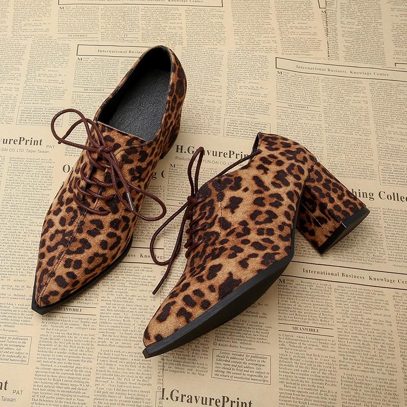 Sheep Suede Comfort Spring Shoes Chunky Heels Oxford Shoes Pointed Toe Lace Up Women Deep Mouth British School Pumps