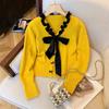 Temperament Bow Knitted Sweater Women's New Autumn and Winter Waist Thin Sweater Slim Short Top