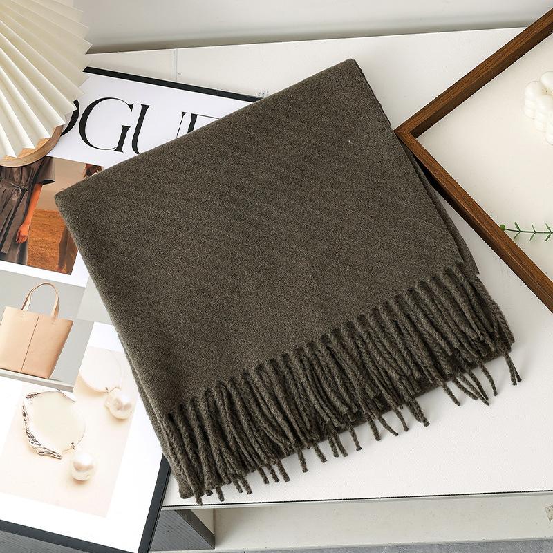 New model with solid color scarf women's autumn and winter thickened warm New Year's red scarf dual-purpose shawl
