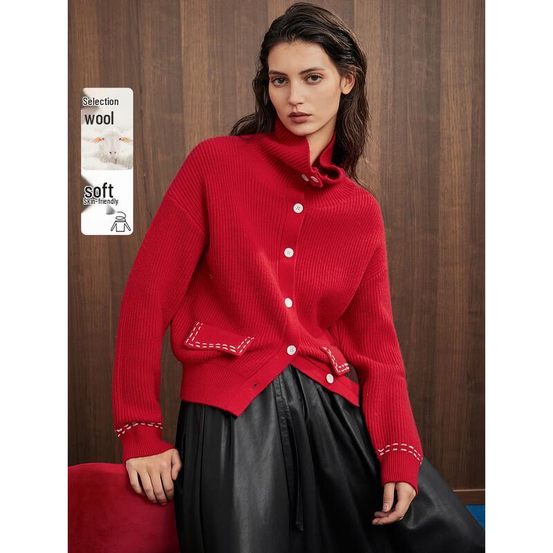 ELLE Women s Lambswool Knitted Cardigan S