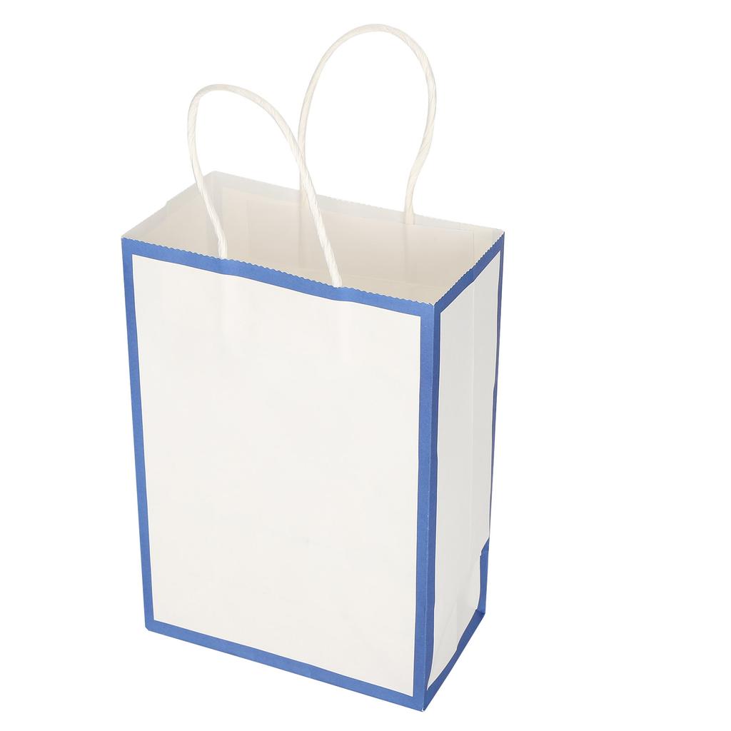 10pcs Shopping Packaging Paper Bag Portable Kraft Paper Gift Bag White Blue Edge
