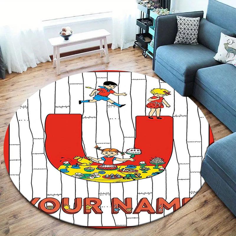 Pippi Longstocking Custom Name Round Area Rug,Carpet Rug for Living Room Bedroom Sofa Playroom Decor,Non-slip Floor Mat