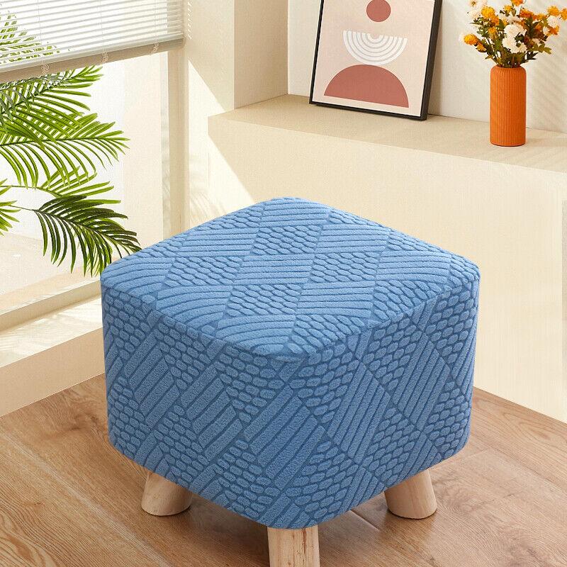 1pc Small Footstool Cover Round Square Stretch Jacquard Ottoman Slipcover Dustproof Seat Cover Living Room ChairCover Home Decor