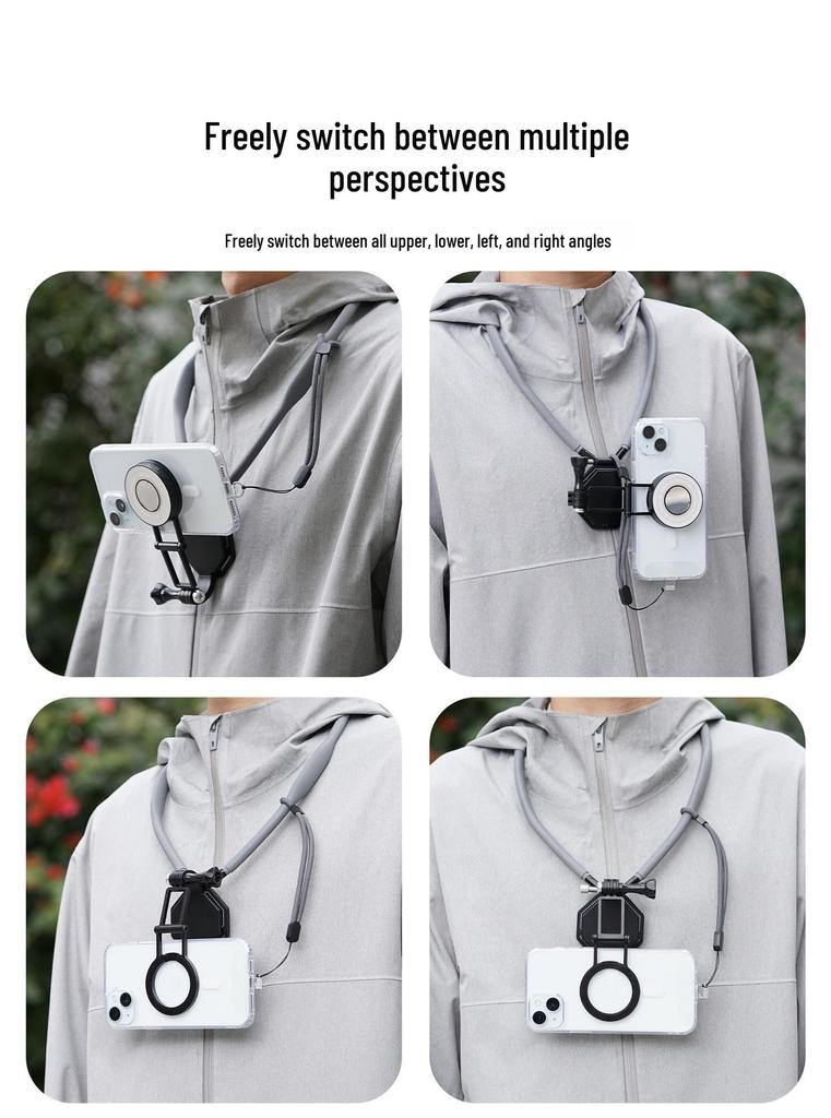 MagSafe-Compatible Magnetic Neck Phone Holder for iPhone 17: Selfie Clip with 360° View and Horizontal/Vertical Switching.
