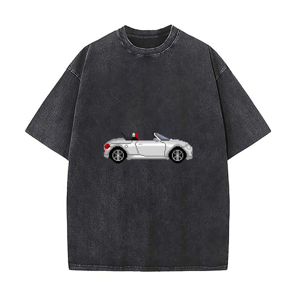 Silver Convertible Car Silhouette Mens Summer Tshirt Short Sleeve Loose Streetwear Short Sleeve Tops
