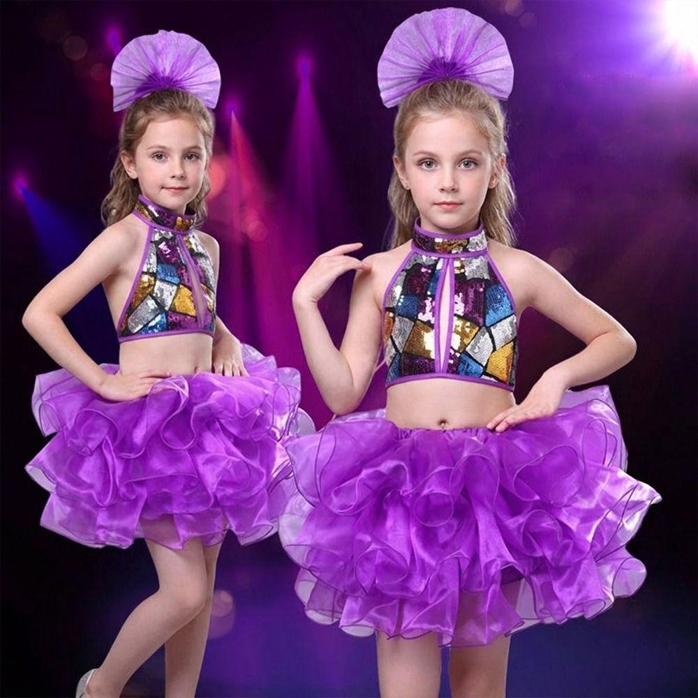 with Headwear Jazz Dance Costume Romantic Children Dance Outfit Stage Performance Costume Kids