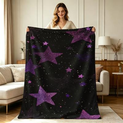 Soft Flannel Fleece Throw Blanket with Purple Glitter Star Galaxy Print All Season Warm Lightweight Cozy Throw Blanket for Couch Sofa Bedroom Office L
