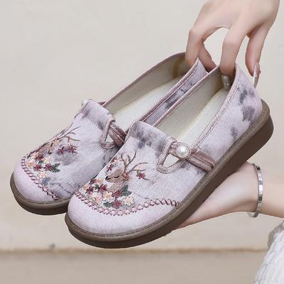Zapatos Mujer Versátiles Nuevos Verano Bordados Zapatos Tela Viejo Pekín Zapatos Mujer Hanfu Zapatos Madre Casuales