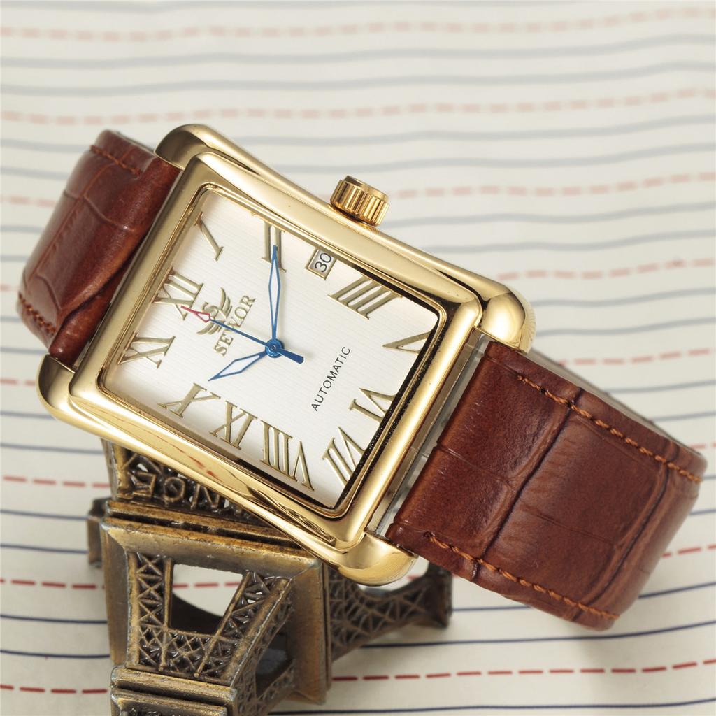 Sewor Men'S Automatic Mechanical Watch, Square Belt Men'S Watch, Calendar Watch