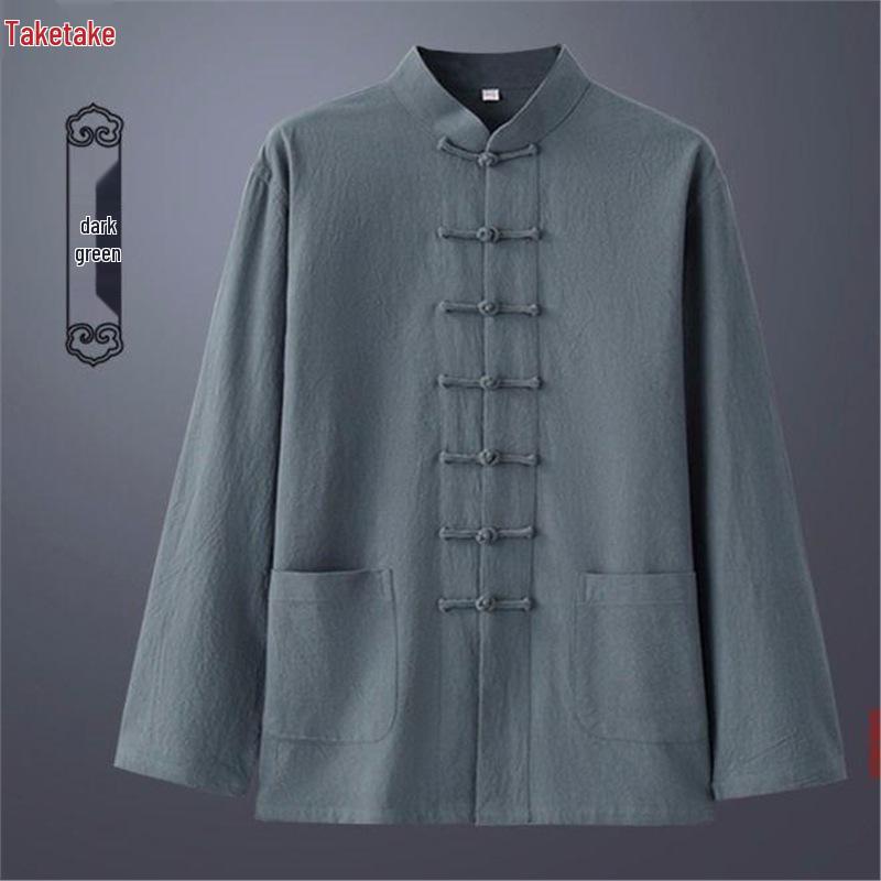 Men's Traditional Chinese Style Cotton-Linen Tang Suit, Retro Hanfu Zhongshan Suit & Tai Chi Attire