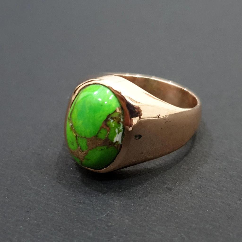 Oval Cab Green Copper Turquoise Sterling Silver Rose Gold Overlay Ring Jewelry, Handmade Turquoise Ring