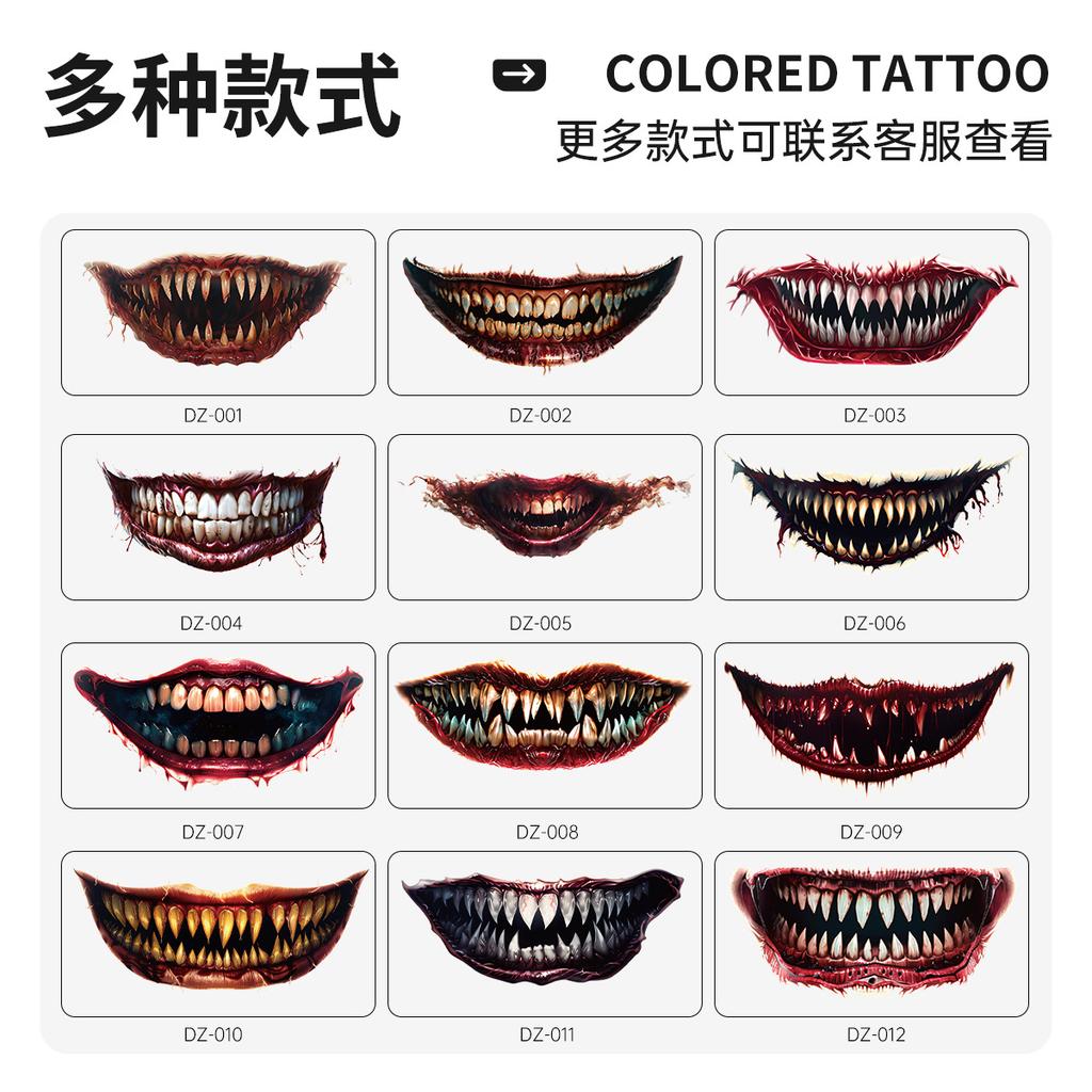 Halloween Mouth Tattoo Scary Clown Face Stickers Creepy Temporary Tattoos Waterproof Party Makeup Costume Props