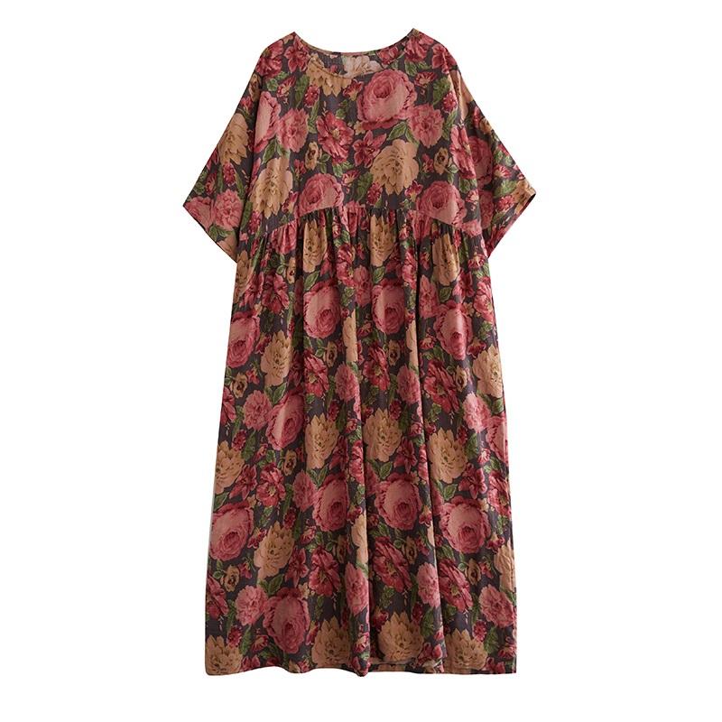 Short Sleeve Plus Size Vintage Floral New In Dresses for Women Casual Loose Long Summer Dress