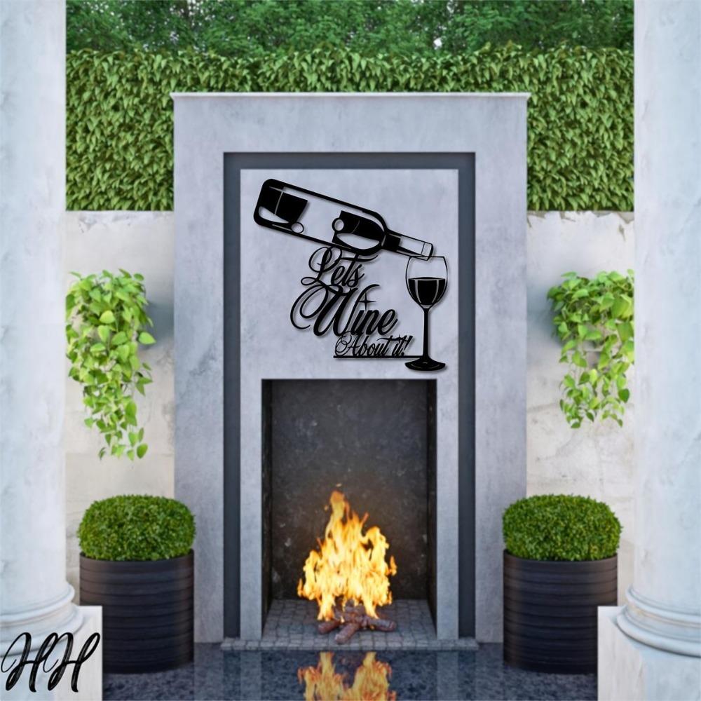 Metal Wine Wall Art Square Sign with Glasses Housewarming Gift for Patio Balcony Indoor Outdoor Decor