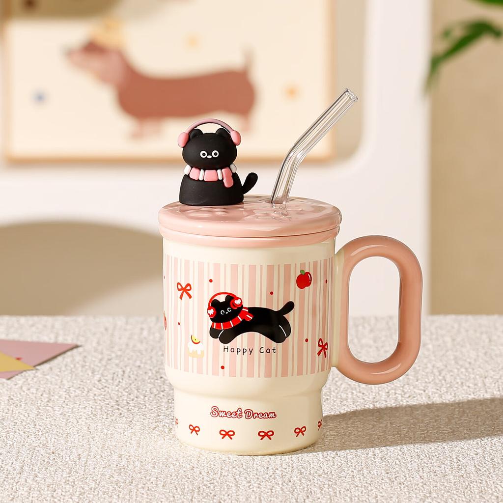 New Summer High Value Cold Drink Cup Ceramic Cup Straw Water Cup Large Capacity Mug Children's Water Cup
