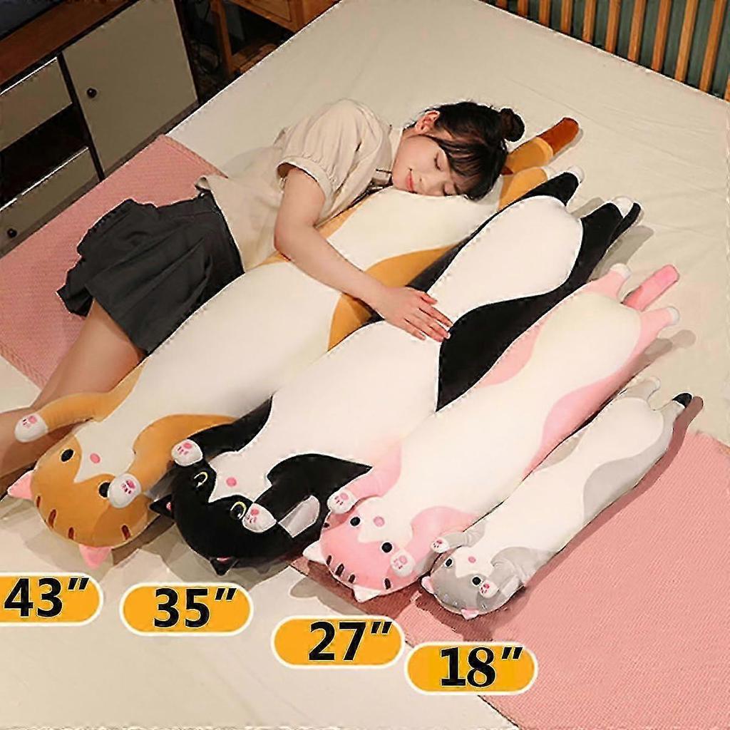 Black Cat Long Plush Pillow — Soft & Adorable Cat Plushie, Sleeping Bolster, and Gift Doll