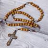 Kulaté dřevěné korálky Ručně vyráběné čárové kódování Katolické křesťanské Retro Katolické růžencové křížové náhrdelníky Šperky