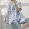 1011 New anti-bump cotton and silk pajamas women's summer ultra-thin short-sleeved trousers cotton and silk set large-size loungewear