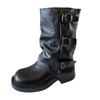25-921 Retro Thick-heeled Medium Boots Knight Boots 2025 Spring and Autumn New Thin Piled Small Short Boots Niche Women's Shoes