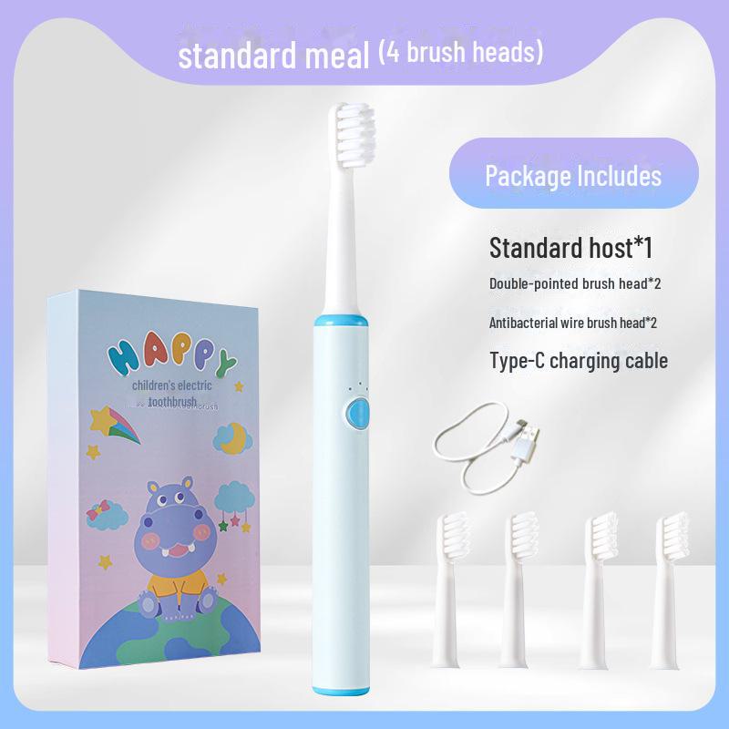 

Детская перезаряжаемая электрическая зубная щетка Sonic с антибактериальными мягкими щетинками DuPont и наклейками светло-синий