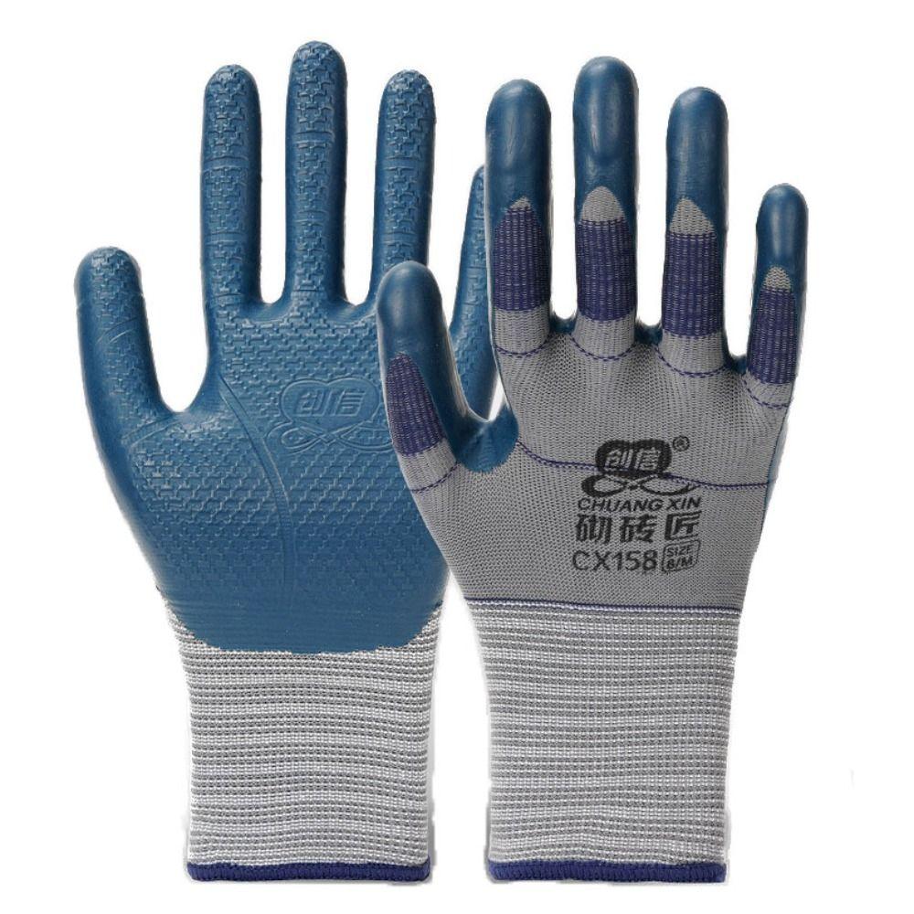 Blue Latex Work Safe Gloves Nylon Protective Mittens Embossing Work Gloves Construction Site