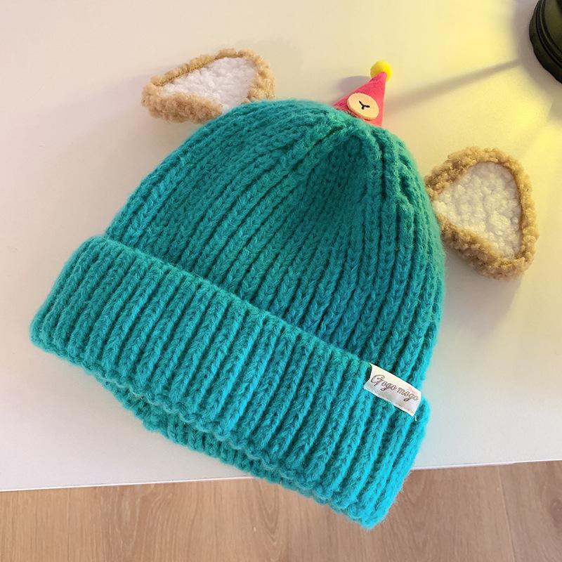 Niedliche Cartoon Plüsch Ohren Strickmütze Damen Herbst und Winter Neu Warm und Vielseitig Lustiges Gesicht Zeigt Kleine Wollmütze