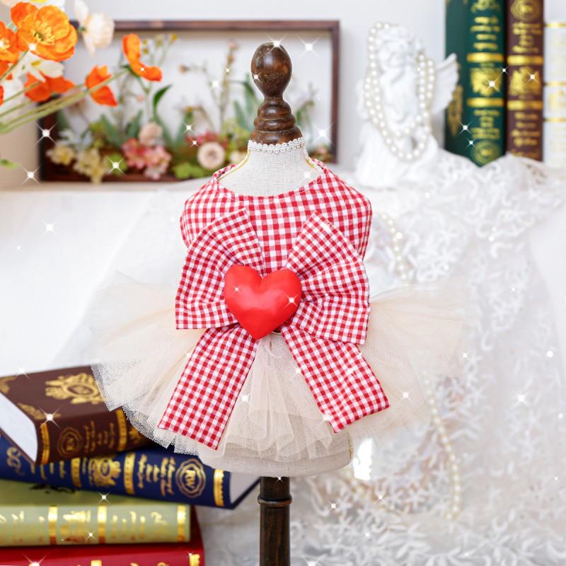 PETCIRCLE Valentines Day Pet Dress Red White Plaid Princess Tulle Skirt Cats Dogs