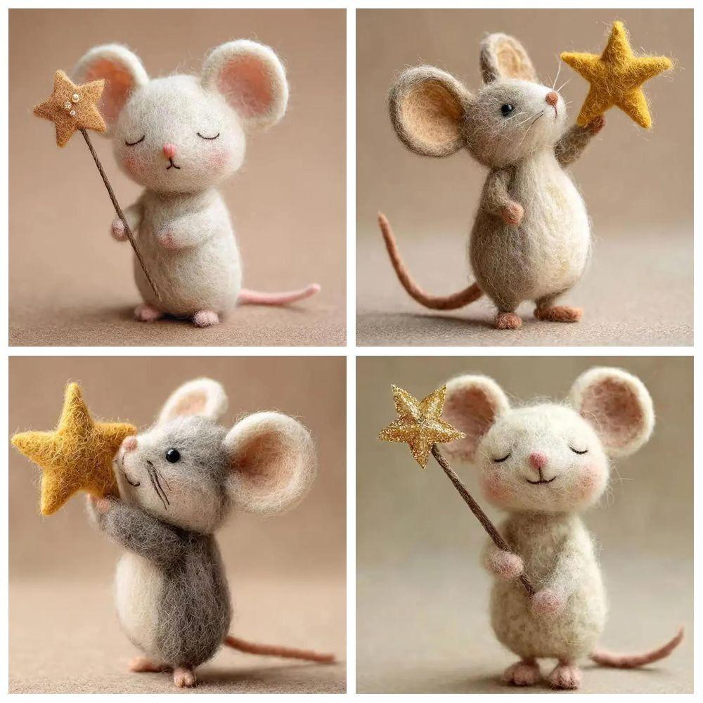 Craft Needle Felting Supply Starry Night Felt Mice Cute Mouse Figurine Gifts Mouse Collectible Handmade