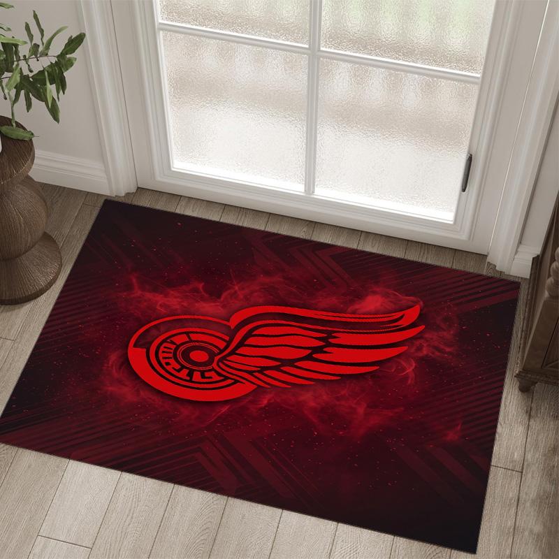 Detroit Red Wings Design Crystal Velvet Carpet Cozy Non?Slip Printed Rug For Bedroom Living Room Entrance