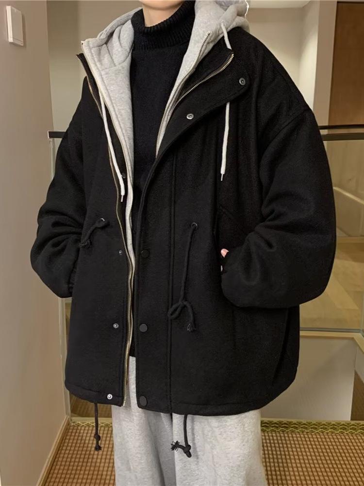 Men's Hong Kong Style Hooded Woolen Overcoat - Thickened Mid-Length Two-Piece Trendy Winter Jacket