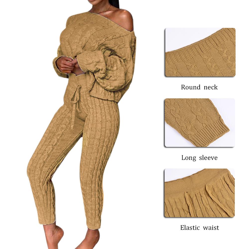 Conjunto de punto de dos piezas para mujer, Jersey suelto, Top + Pantalones  rectos, moda, otoño e invierno, 2 uds.|Trajes de pantalón| - AliExpress