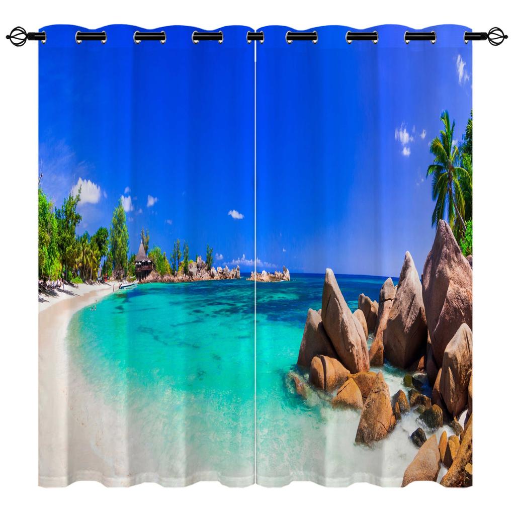 High-Density Blackout Curtains, Beach Curtains, Coconut Tree Seaside Series 6 Digital Printing Blackout Curtains