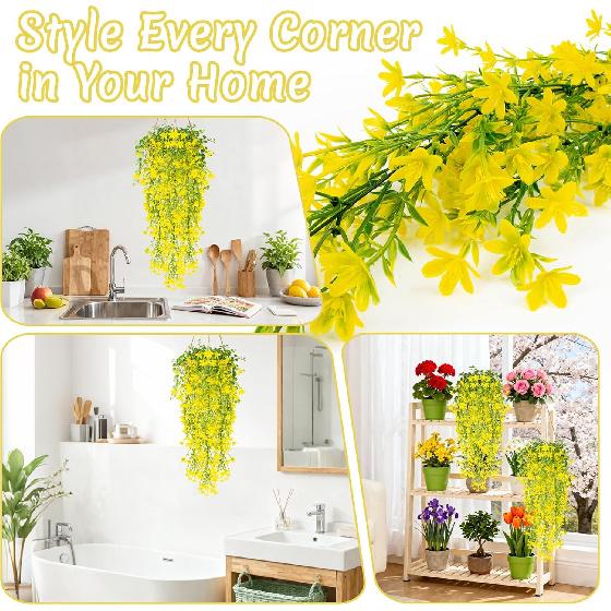 Thanksgiving Artificial Hanging Flowers for Outdoors Yellow Fake Winter Jasmine Vines, Small Wild Flowers for Wall Shelf Living Room Balcony Garden